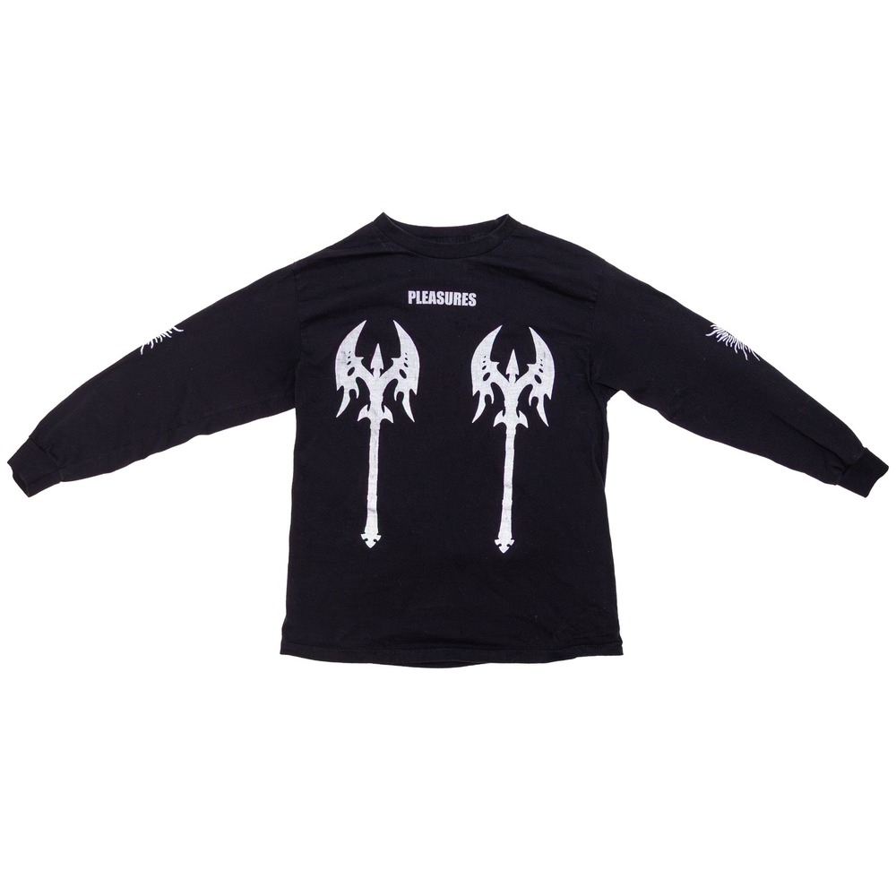 PLEASURES Gothic Axes Long Sleeve Graphic T-Shirt Black – Size M – Rare Print